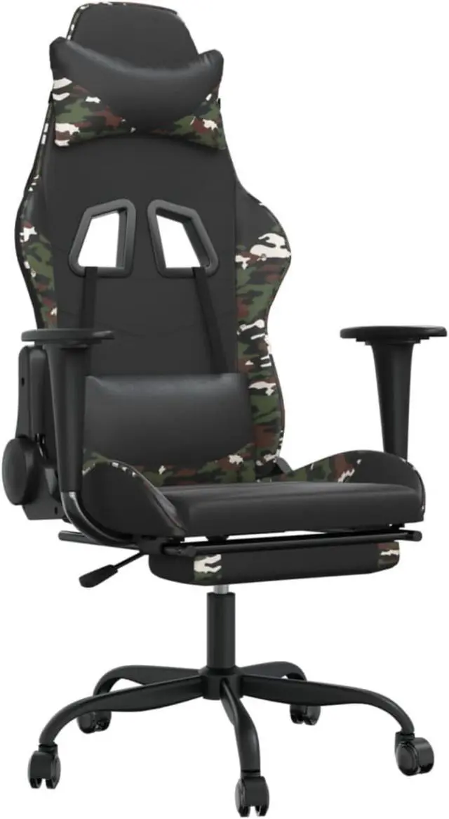 Alt view image 2 of 9 - vidaXL Gaming Chair with Footrest Black and Camouflage Faux Leather