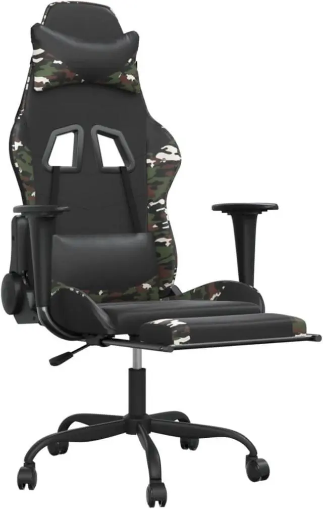 Alt view image 6 of 9 - vidaXL Gaming Chair with Footrest Black and Camouflage Faux Leather