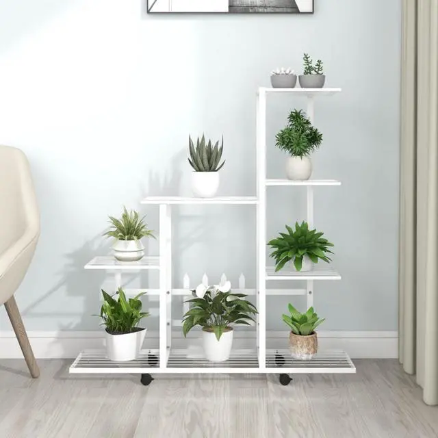 Main image of vidaXL Flower Stand with Wheel 37.2"x9.8"x36.4" White Metal