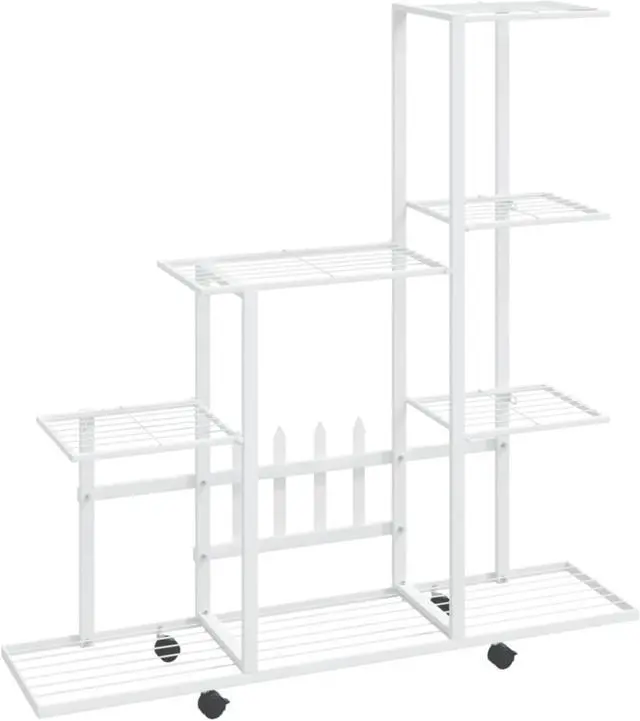Alt view image 2 of 13 - vidaXL Flower Stand with Wheel 37.2"x9.8"x36.4" White Metal