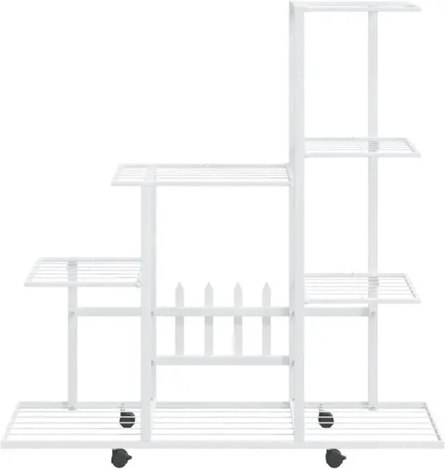 Alt view image 3 of 13 - vidaXL Flower Stand with Wheel 37.2"x9.8"x36.4" White Metal