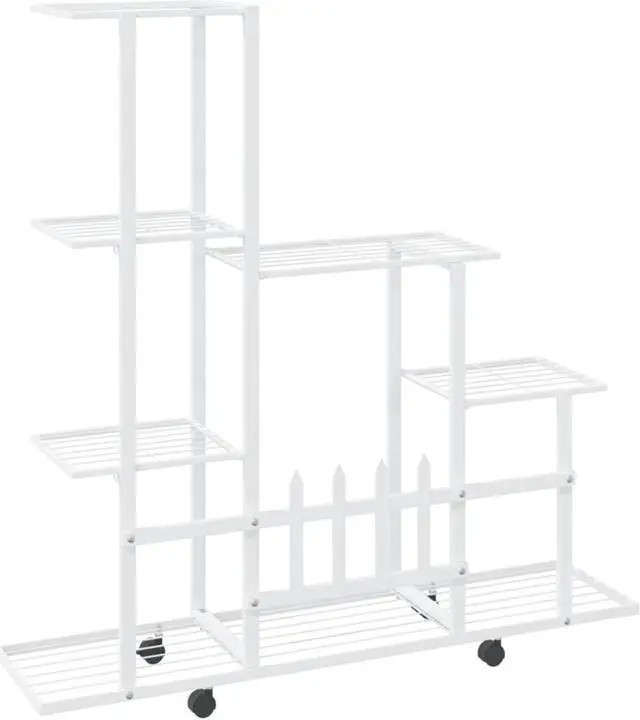 Alt view image 5 of 13 - vidaXL Flower Stand with Wheel 37.2"x9.8"x36.4" White Metal