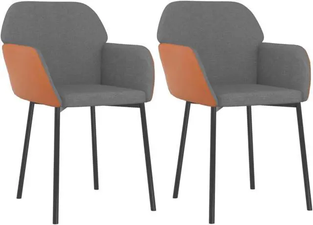 Alt view image 9 of 15 - vidaXL Dining Chairs 2 Pcs for Living Room Light Gray Fabric and Faux Leather