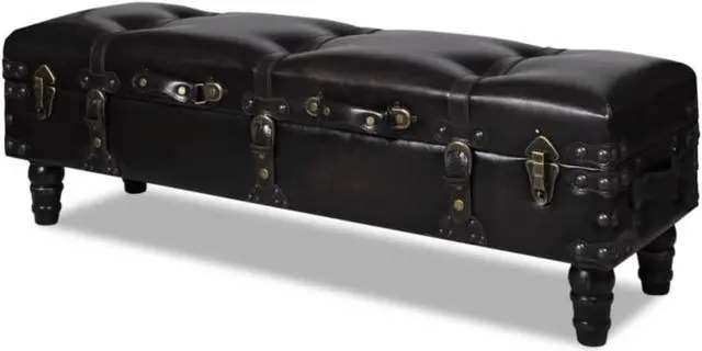 Main image of vidaXL Storage Bench 43.7" Dark Brown Solid Wood Pine&Faux Leather