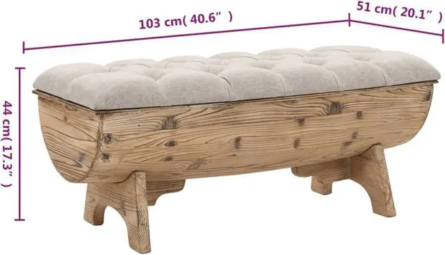 Alt view image 6 of 12 - vidaXL Storage Bench 40.6" Solid Wood Fir