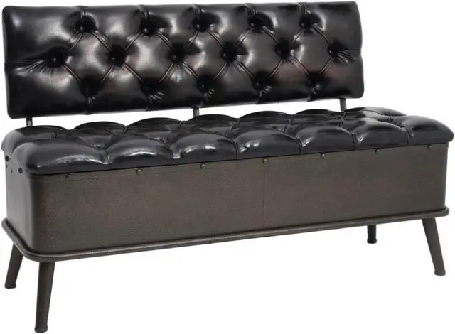 Main image of vidaXL Storage Bench with Backrest 43.3" Black Faux Leather