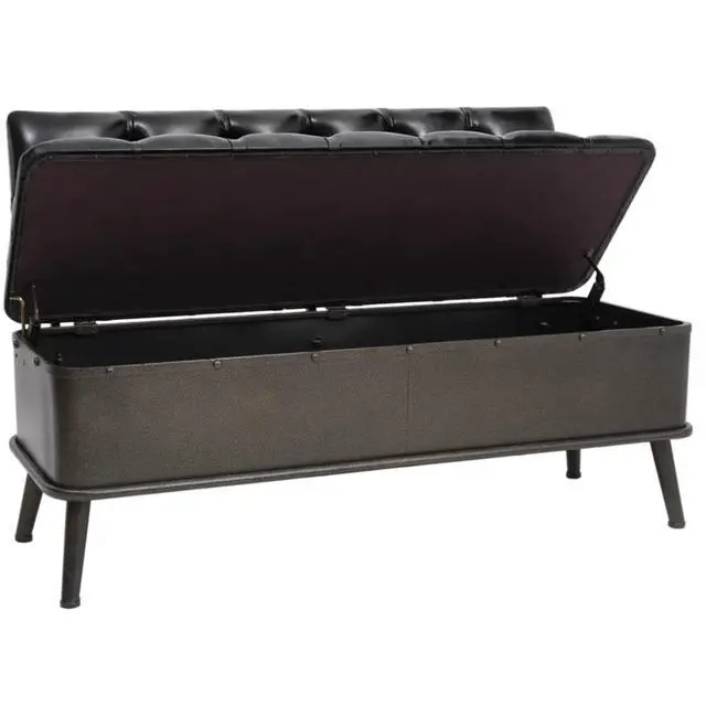 Alt view image 2 of 12 - vidaXL Storage Bench with Backrest 43.3" Black Faux Leather