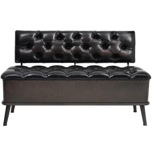Alt view image 3 of 12 - vidaXL Storage Bench with Backrest 43.3" Black Faux Leather