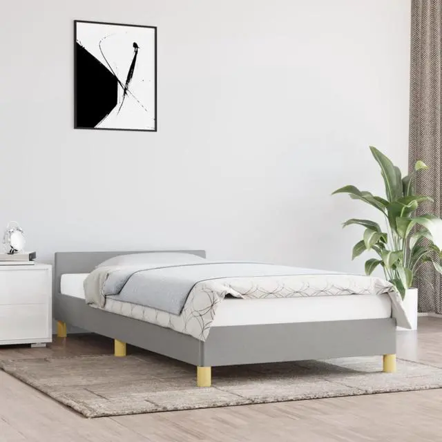 Main image of vidaXL Bed Frame with Headboard Light Gray 39.4"x79.9" Twin XL Fabric