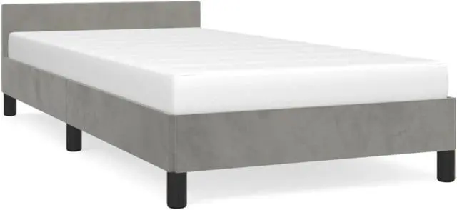 Alt view image 2 of 17 - vidaXL Bed Frame with Headboard Light Gray 39.4"x74.8" Twin Velvet
