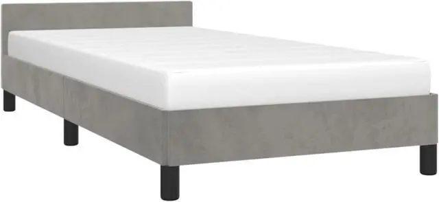 Alt view image 3 of 17 - vidaXL Bed Frame with Headboard Light Gray 39.4"x74.8" Twin Velvet
