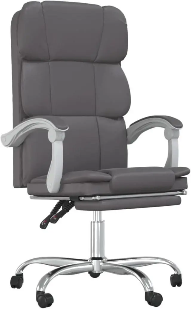 Alt view image 2 of 18 - vidaXL Reclining Office Chair Gray Faux Leather