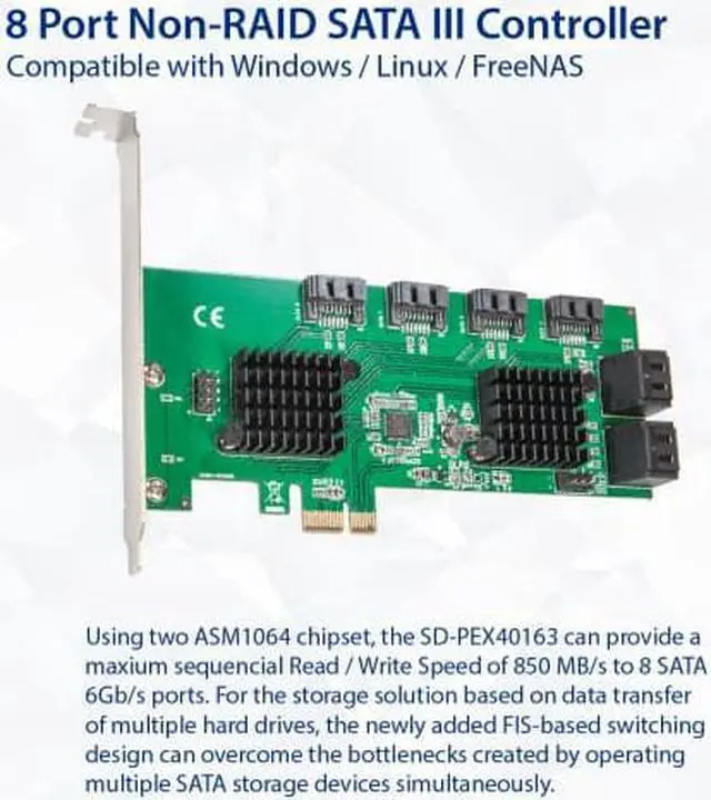 Alt view image 9 of 12 - 8 Port SATA III to PCIe 3.0 x1 NON-RAID Expansion Card