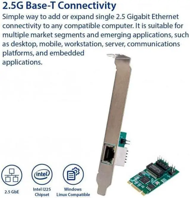 Alt view image 11 of 13 - Single Port 2.5 Gigabit M.2 M+B key Ethernet Card NIC Intel I225 Chipset