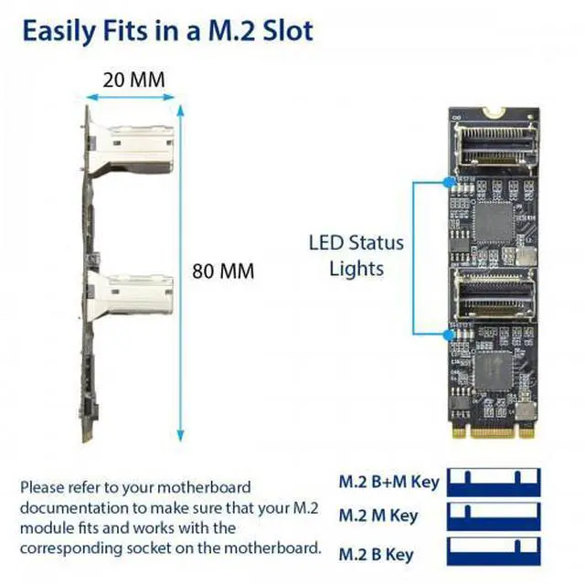 Alt view image 9 of 9 - Syba 8 port Non-RAID SATA III 6Gbp/s to M.2 B+M Key Adapter PCI-e 3.0 x2 Bandwith - SI-ADA40170