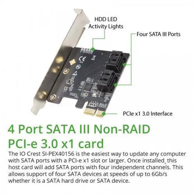 Alt view image 20 of 20 - 4 Port SATA III PCI-e 3.0 x1 Card Non-Raid with Low Profile Bracket