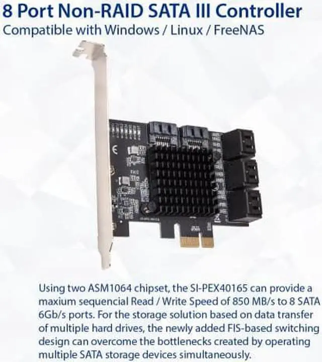 Alt view image 10 of 12 - 8 Port SATA III to PCIe 3.0 x1 NON-RAID Expansion Card