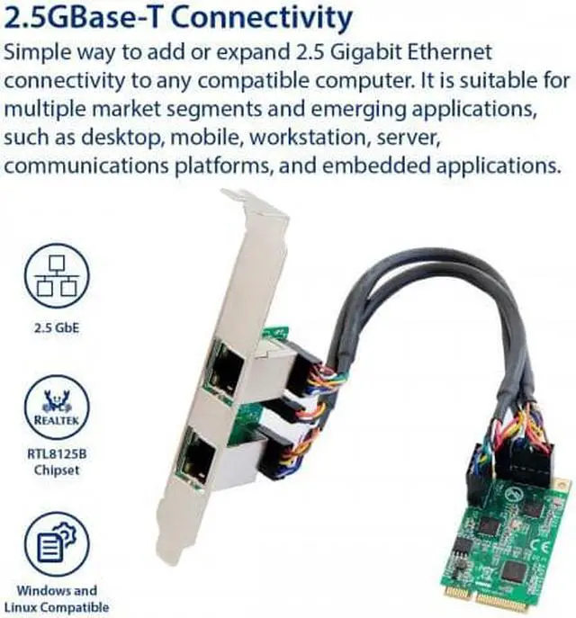 Alt view image 8 of 12 - Dual 2.5 Gigabit mini PCIe Ethernet Network Expansion Card