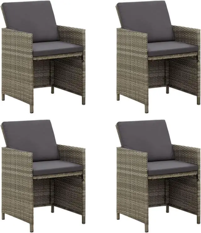 Main image of vidaXL Garden Chair Set of 4 Grey PE rattan, powder-coated steel, fabric