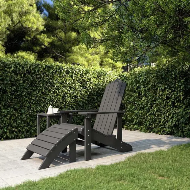 Alt view image 4 of 11 - vidaXL Patio Adirondack Chair with Footstool HDPE Anthracite