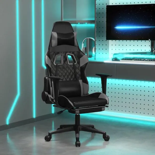 Main image of vidaXL Gaming Chair with Footrest Black and Gray Faux Leather