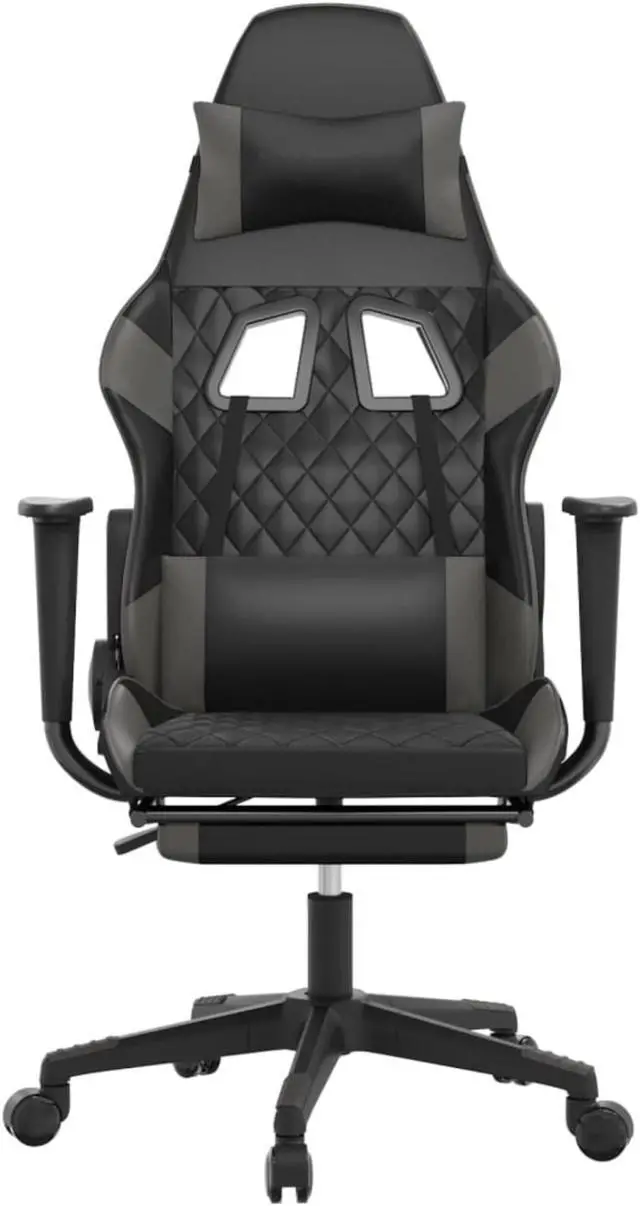 Alt view image 3 of 13 - vidaXL Gaming Chair with Footrest Black and Gray Faux Leather