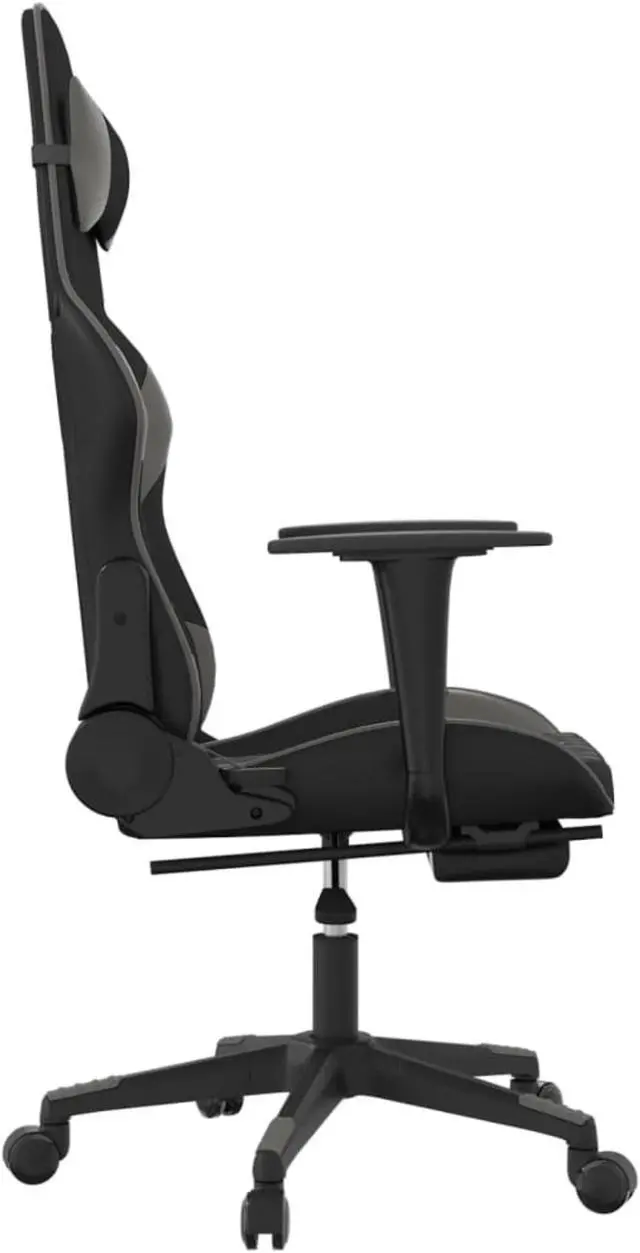 Alt view image 4 of 13 - vidaXL Gaming Chair with Footrest Black and Gray Faux Leather