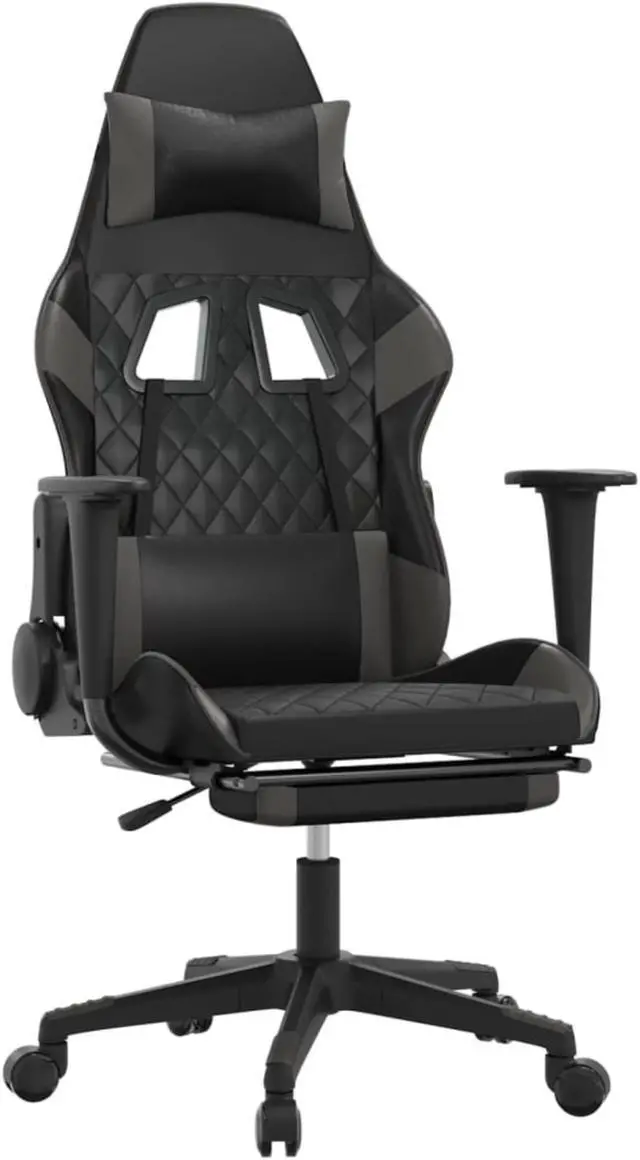 Alt view image 2 of 13 - vidaXL Gaming Chair with Footrest Black and Gray Faux Leather