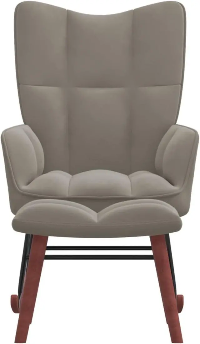 Alt view image 2 of 12 - vidaXL Rocking Chair with a Stool Light Gray Velvet