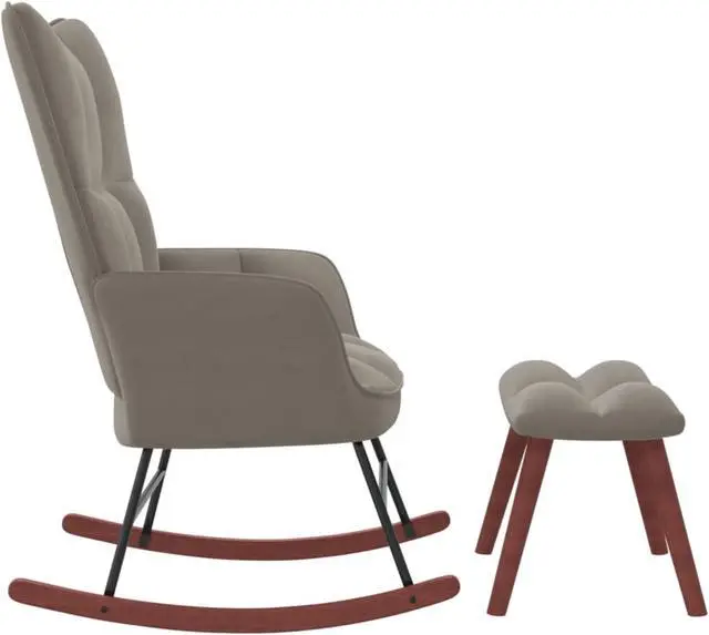 Alt view image 3 of 12 - vidaXL Rocking Chair with a Stool Light Gray Velvet