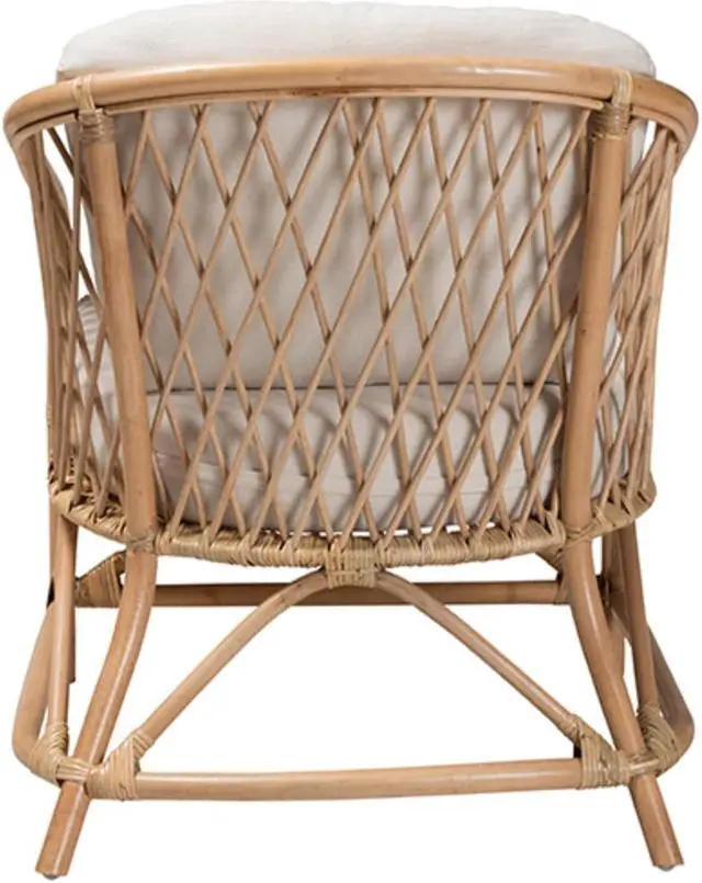 Alt view image 4 of 13 - Baxton Studio Patsy Modern Bohemian White Fabric and Natural Brown Rattan Armchair