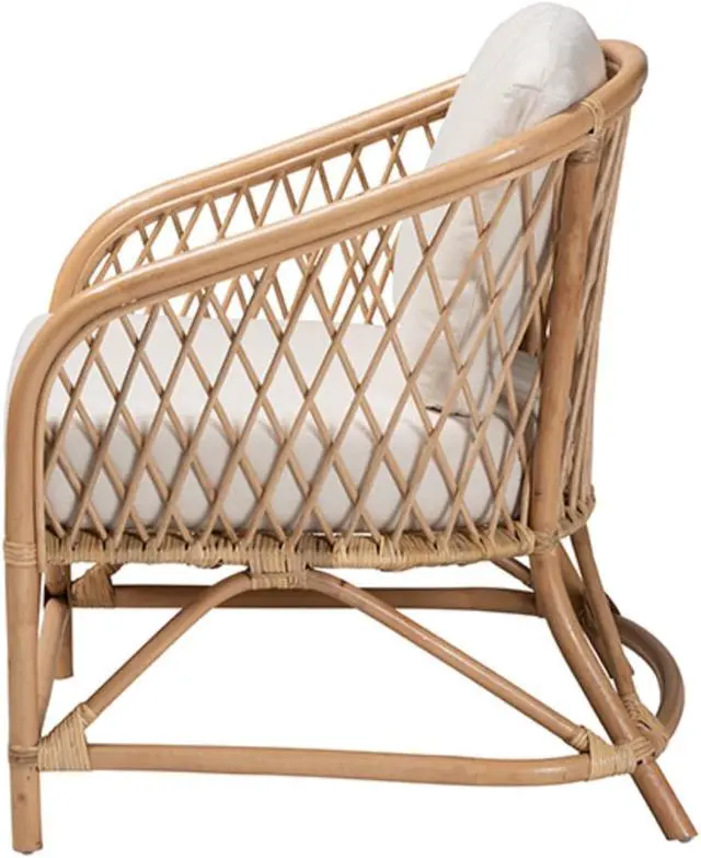 Alt view image 3 of 13 - Baxton Studio Patsy Modern Bohemian White Fabric and Natural Brown Rattan Armchair