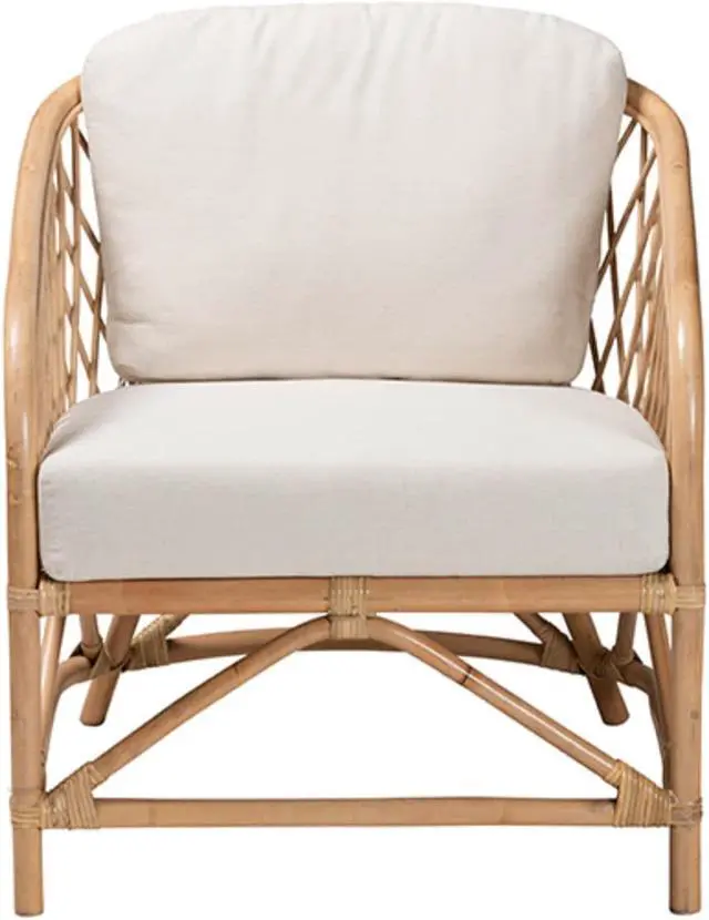 Alt view image 2 of 13 - Baxton Studio Patsy Modern Bohemian White Fabric and Natural Brown Rattan Armchair