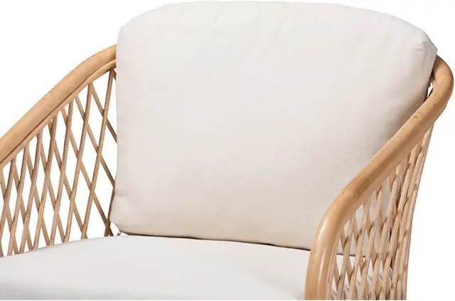 Alt view image 5 of 13 - Baxton Studio Patsy Modern Bohemian White Fabric and Natural Brown Rattan Armchair