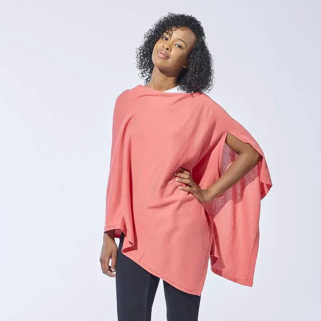 Alt view image 3 of 5 - Tickled Pink Solid Cotton Poncho, Coral