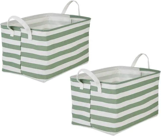 Main image of DII PE-Coated Cotton Polyester Laundry Bin Stripe Artichoke Green  Rectangle Extra Large 12.5x17.5x10.5 (Set of 2)