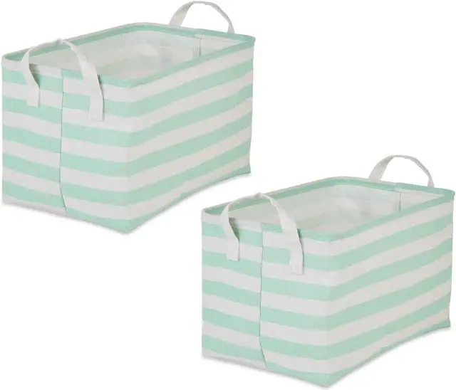 Main image of DII PE-Coated Cotton Polyester Laundry Bin Stripe Aqua Rectangle Large 10.5x17.5x10.5 (Set of 2)