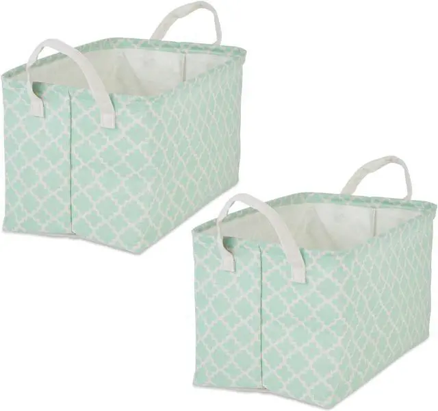 Main image of DII PE-Coated Cotton Polyester Laundry Bin Lattice Aqua Rectangle Large 10.5x17.5x10.5 (Set of 2)