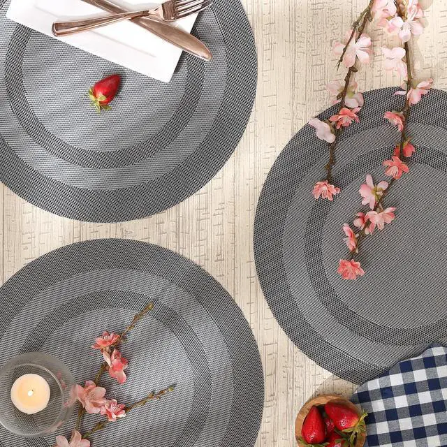 Alt view image 3 of 6 - DII Gray Round PVC Doubleframe Placemat 6 Piece