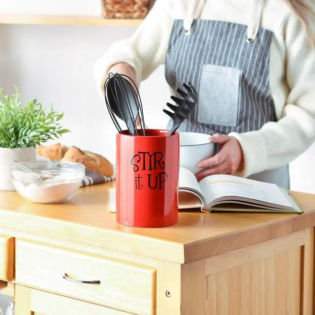 Alt view image 5 of 6 - DII Red Stir It Up Ceramic Utensil Holder