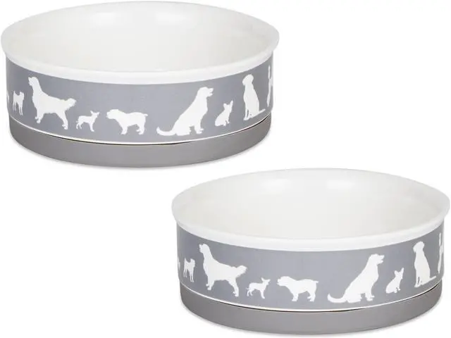 Main image of DII Pet Bowl Dog Show Gray Medium 6Dx2H (Set of 2)