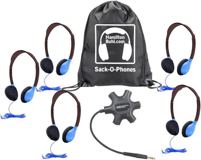 Main image of Galaxy Sack-O-Phones - 5 - HA2 in Blue Headphones with 1 Star Fish Jackbox, JBPSF,  in carry bag