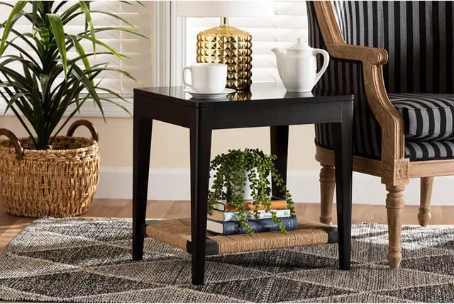 Alt view image 6 of 13 - Baxton Studio Freya Modern Bohemian Black Finished Bayur Wood End Table