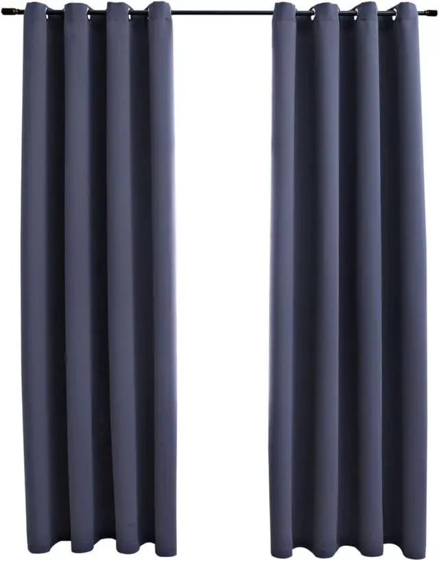 Alt view image 8 of 9 - vidaXL Curtains 2 Pcs Blackout Curtains Window Blinds Rings Anthracite Fabric