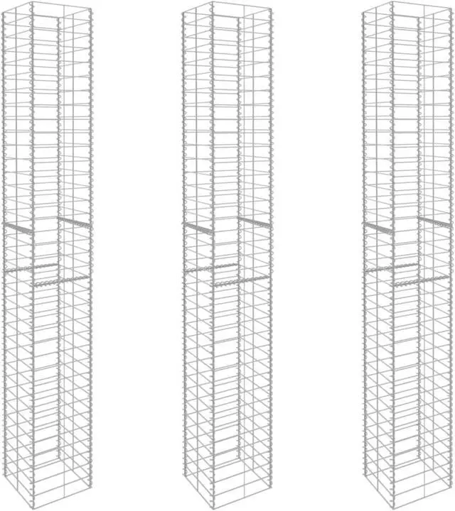 Alt view image 6 of 13 - vidaXL Gabion Baskets Gabion Wall Cage 3 Pcs Galvanized Steel 9.8"x9.8"x77.6"