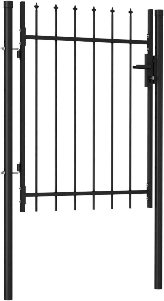 Alt view image 8 of 9 - vidaXL Fence Gate Single Door with Spike Top Steel Black Garden Patio Outdoor