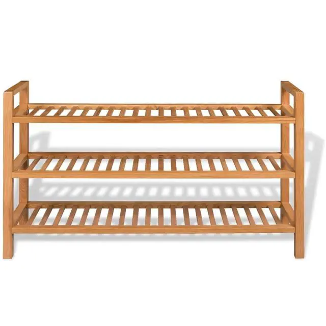 Alt view image 12 of 18 - vidaXL Solid Oak Wood Shoe Rack with 3 Shelves 23.6" Hallway Footwear Storage