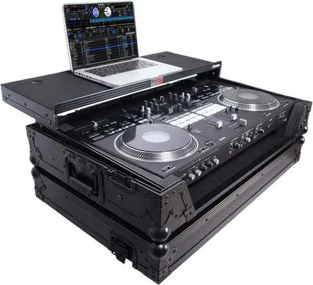 Alt view image 2 of 8 - ATA Style Flight Case for Pioneer DDJ-REV7 DJ Controller with Laptop Shelf, 1U Rackspace, Wheels | Black Finish
