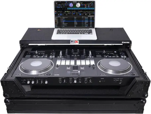 Alt view image 3 of 8 - ATA Style Flight Case for Pioneer DDJ-REV7 DJ Controller with Laptop Shelf, 1U Rackspace, Wheels | Black Finish