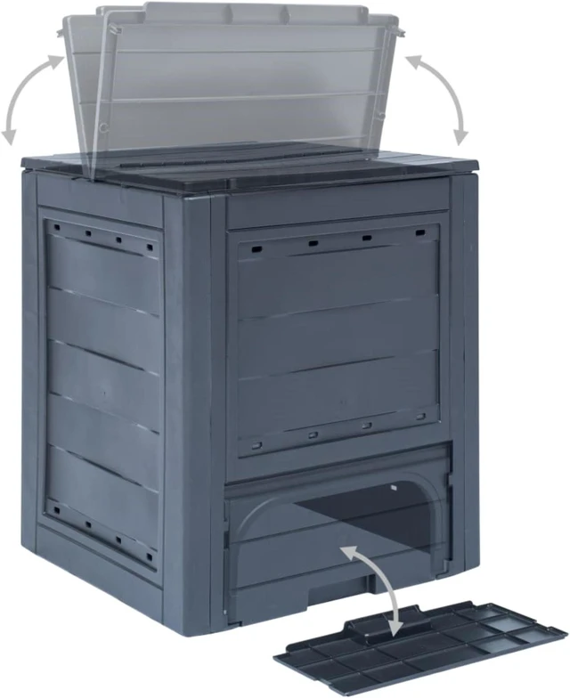 Alt view image 5 of 12 - vidaXL Garden Composters 2 pcs Gray 23.6"x23.6"x28.7" 137.4 gal